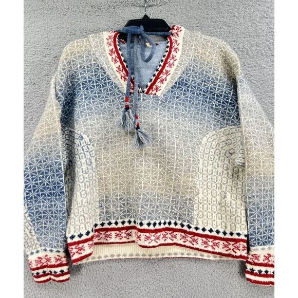 Anthropologie Abstract Hoody Size XSmall Blue Pullover Tassel Sweater - Picture 3 of 10